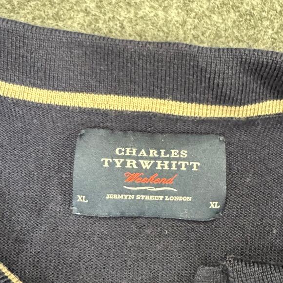 Charles Tyrwhitt Polo Sweater Mens XL Merino Wool Golf Preppy Casual Navy Blue - Picture 2 of 6